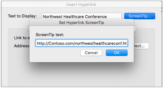 Hyperlink Dialog Box for Mac