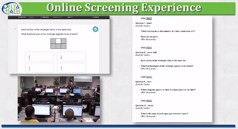 Link to a video that highlights a 4th grade screening session for the Delta Math Response to Intervention Program.